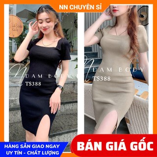 HÀNG ĐẸP ⚡ TS388 ⚡ ĐẦM LEN BODY TAY NGẮN - XẺ ĐÙI - ĐẦM LEN CHẤT QC