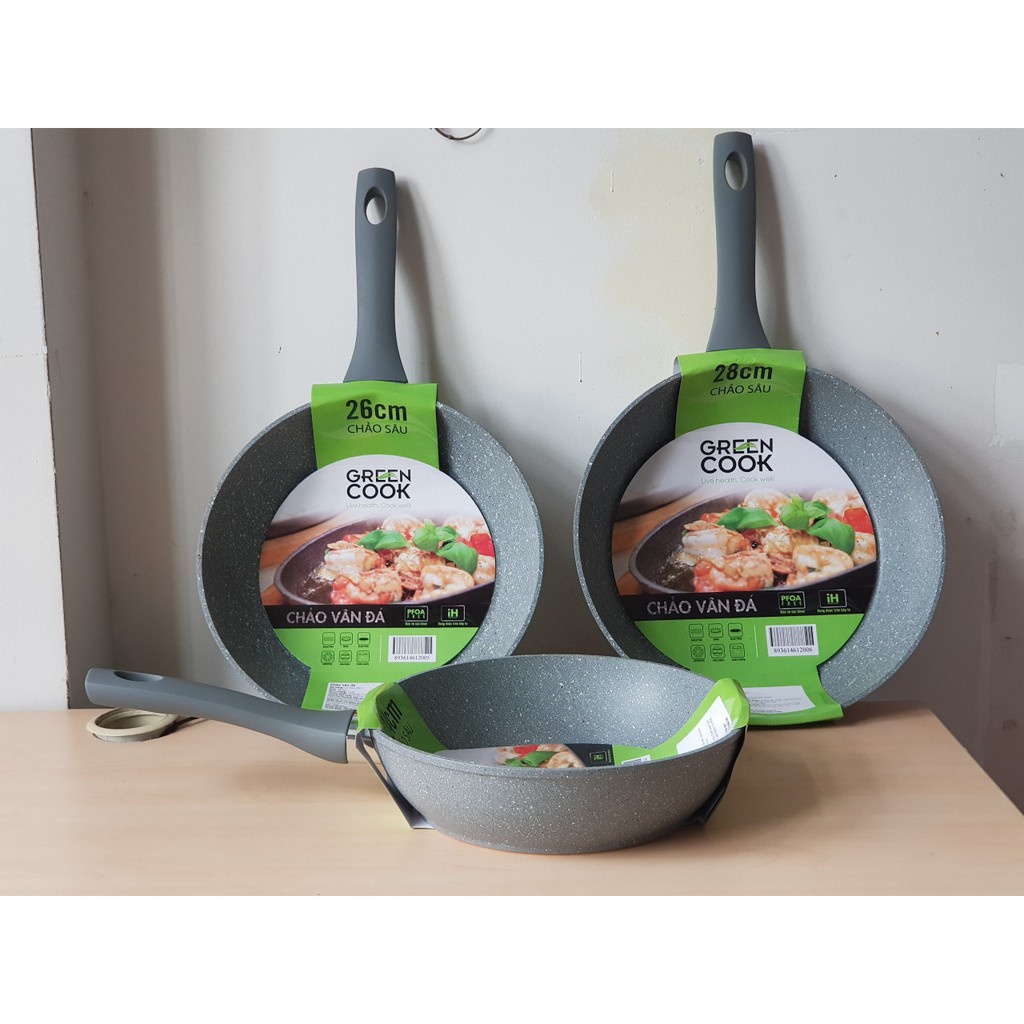 CHẢO VÂN ĐÁ ĐẤY TỪ SÂU LÒNG GREEN COOK 26CM