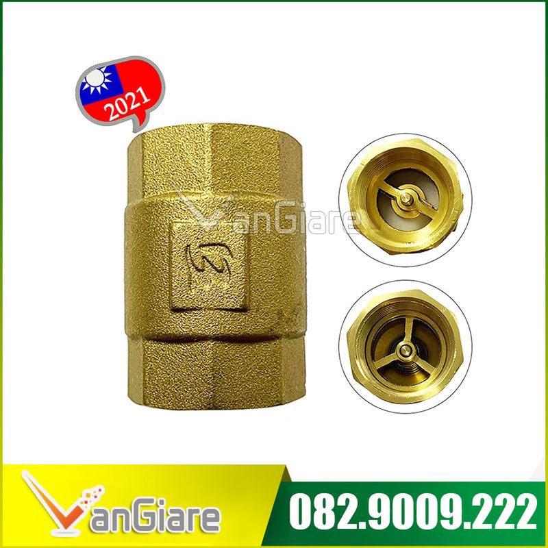 (Hàng chuẩn - đẹp) Van 1 chiều lò xo thau đồng Đài Loan 21mm, 27mm, 34mm