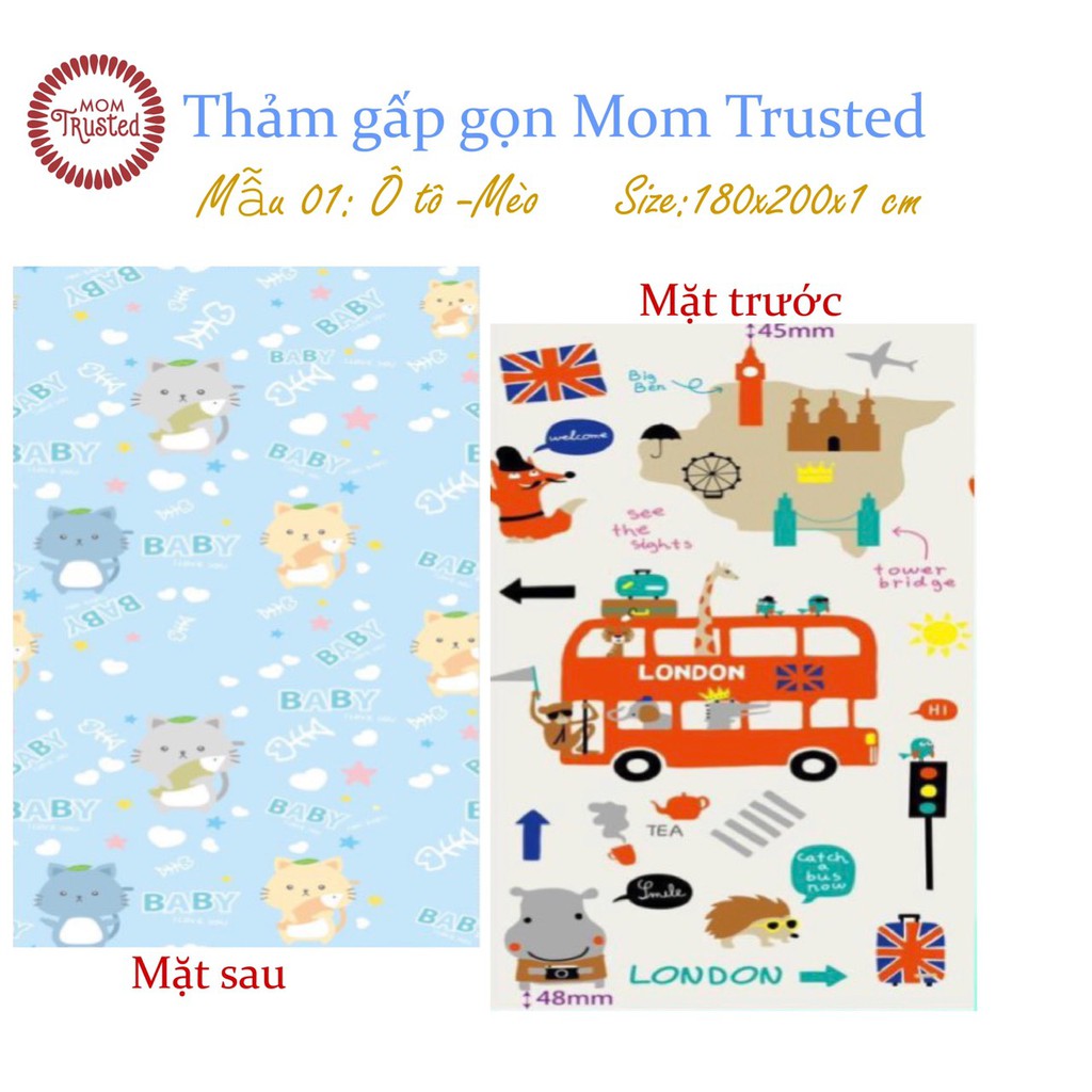 Thảm Gấp Gọn 2 Mặt Cho Bé MOM TRUSTED Chất Liệu XPE Phủ Silicone Xốp Nhẹ, Không Mùi, An Toàn