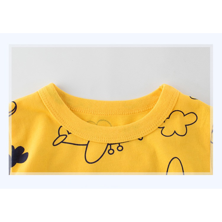 Áo Thun Cotton Tay Ngắn In Hình Máy Bay Trực Thăng Màu Vàng Dễ Thương Cho Bé Trai