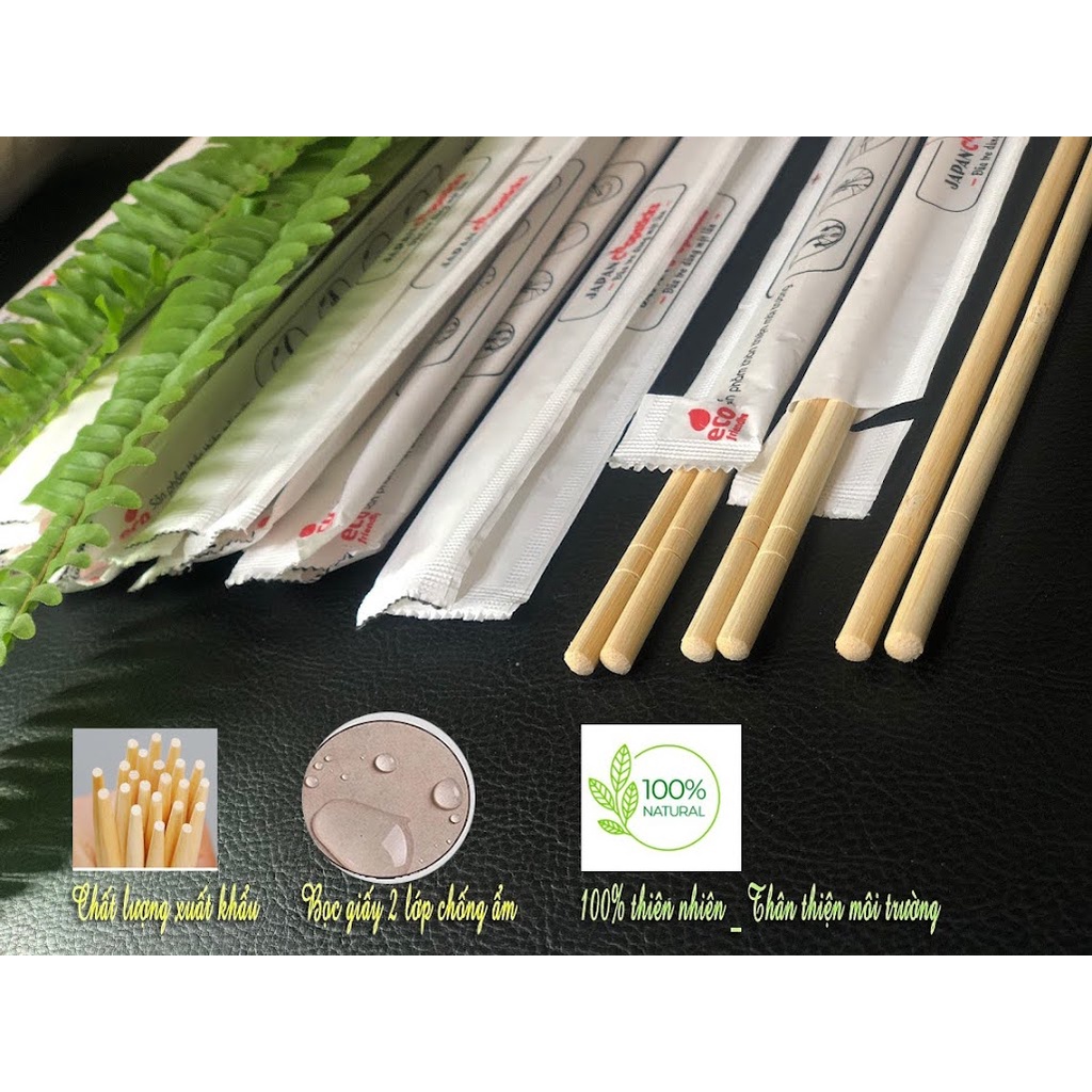 100 đôi Đũa tre dùng 1 lần_tròn 5.5 * 20cm_ BỌC GIẤY xuất Nhật
