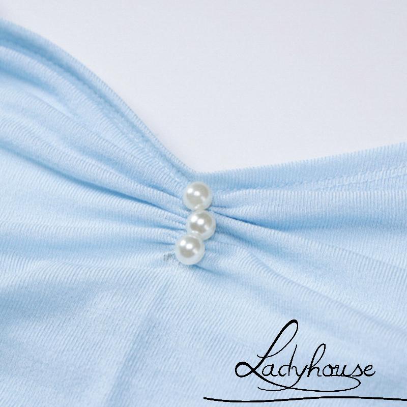 Áo Croptop Không Tay Cổ Khoét Sâu Màu Sắc Trơn Đính Ngọc Trai Giả Dành Cho Nữ