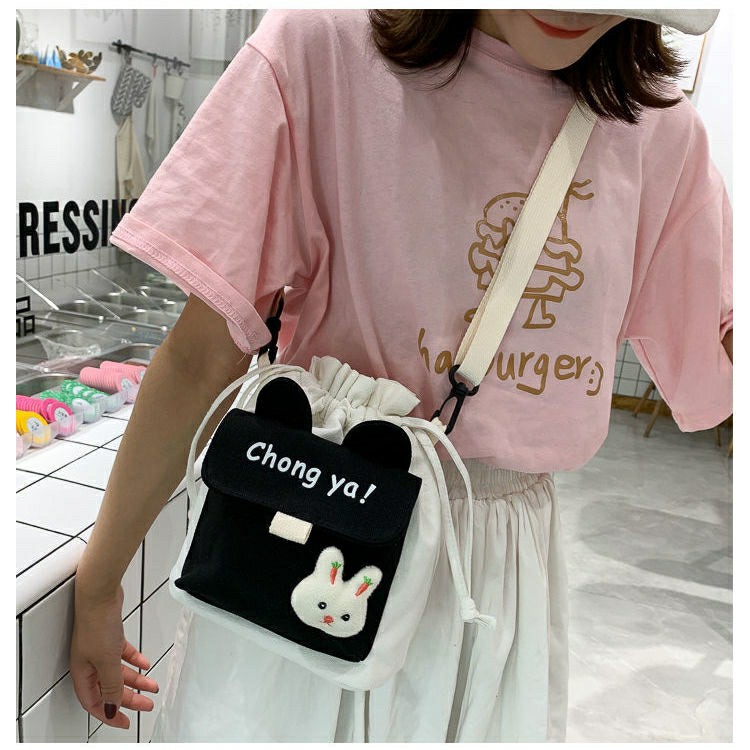 Túi đeo chéo  𝑭𝑹𝑬𝑬𝑺𝑯𝑰𝑷  Túi vải mini tai thỏ siêu dễ thương thiết kế Hàn Quốc TV05