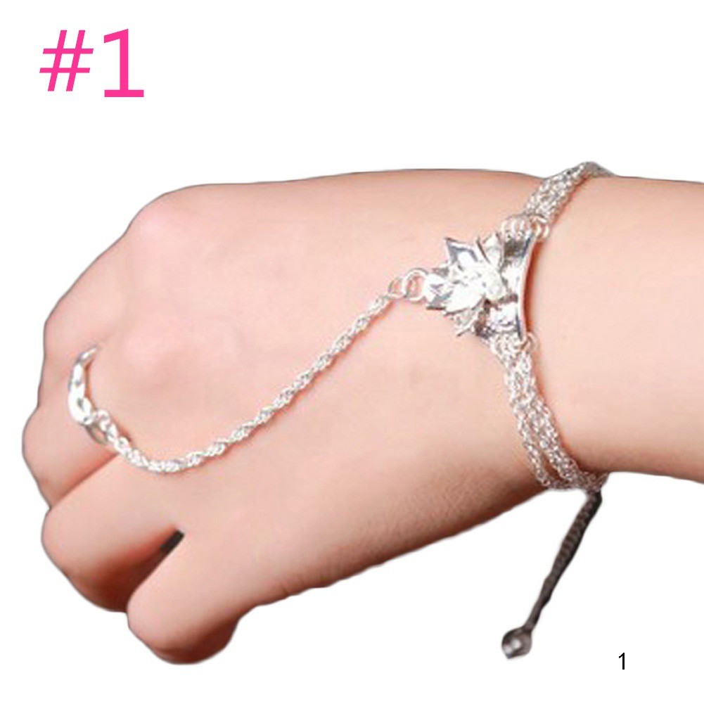 Vòng tay liền nhẫn mặt hình bông hoa đính đá lấp lánh cho nữ | BigBuy360 - bigbuy360.vn