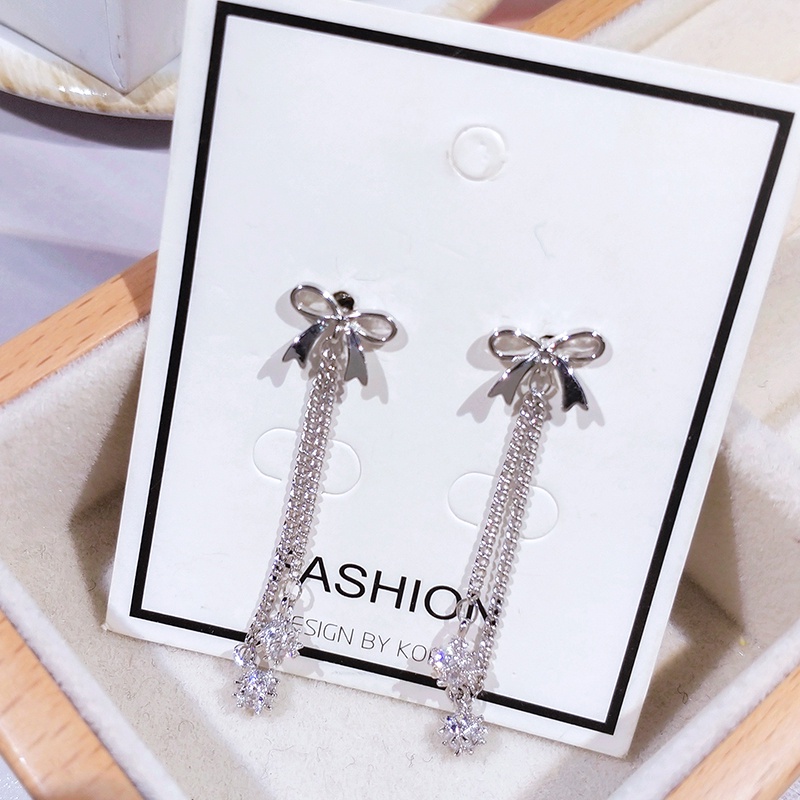 Khuyên tai JIUDUOLAN dáng dài đính nơ ruy băng dài đính đá zircon thanh lịch cho nữ