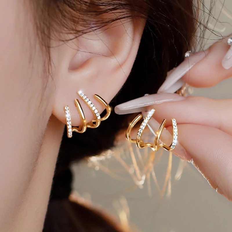 Bông Tai Dạng Kẹp Bốn Móng Đính Đá Zircon Thanh Lịch Thời Trang Hàn Quốc Cho Nữ