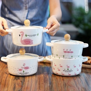 Tô mì sứ nắp kính có quai cầm