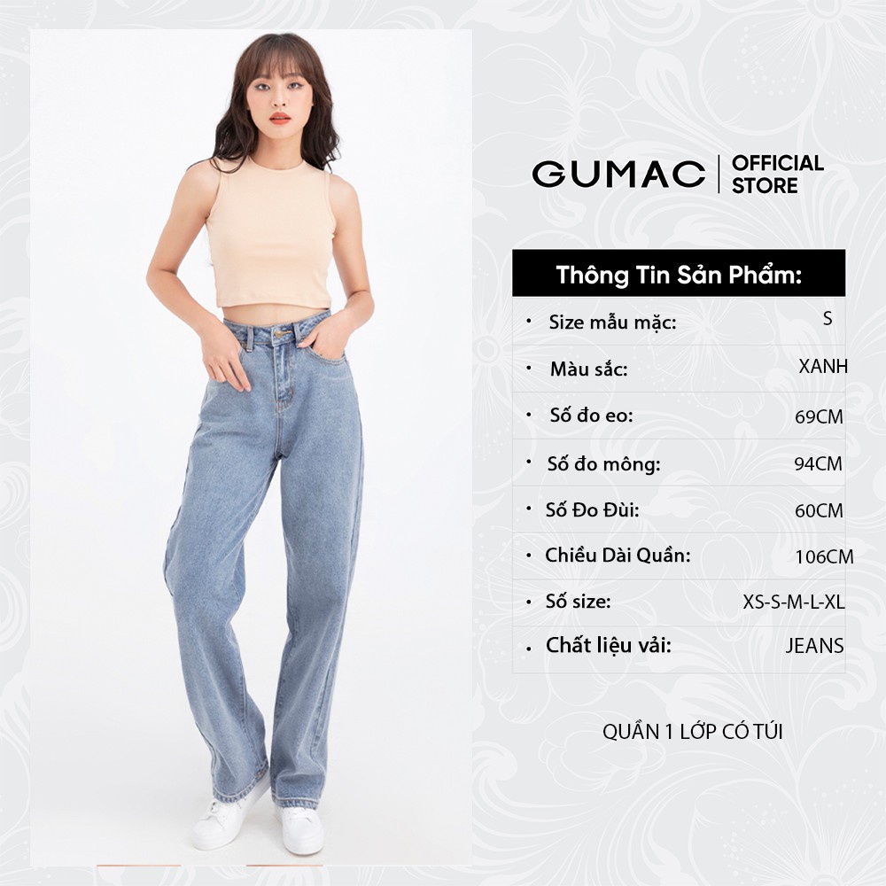 [Mã WABRGUM giảm 10% tối đa 30K đơn 99K] Quần jeans nữ ống rộng GUMAC QJB681