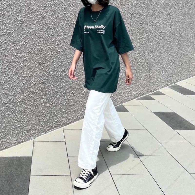Set Quần Dài Trắng suông Áo Studio 3158 [FREESHIP🌸 Bộ đồ culottes trơn kèm thun form rộng tay lỡ in hình vintage Ulzzang