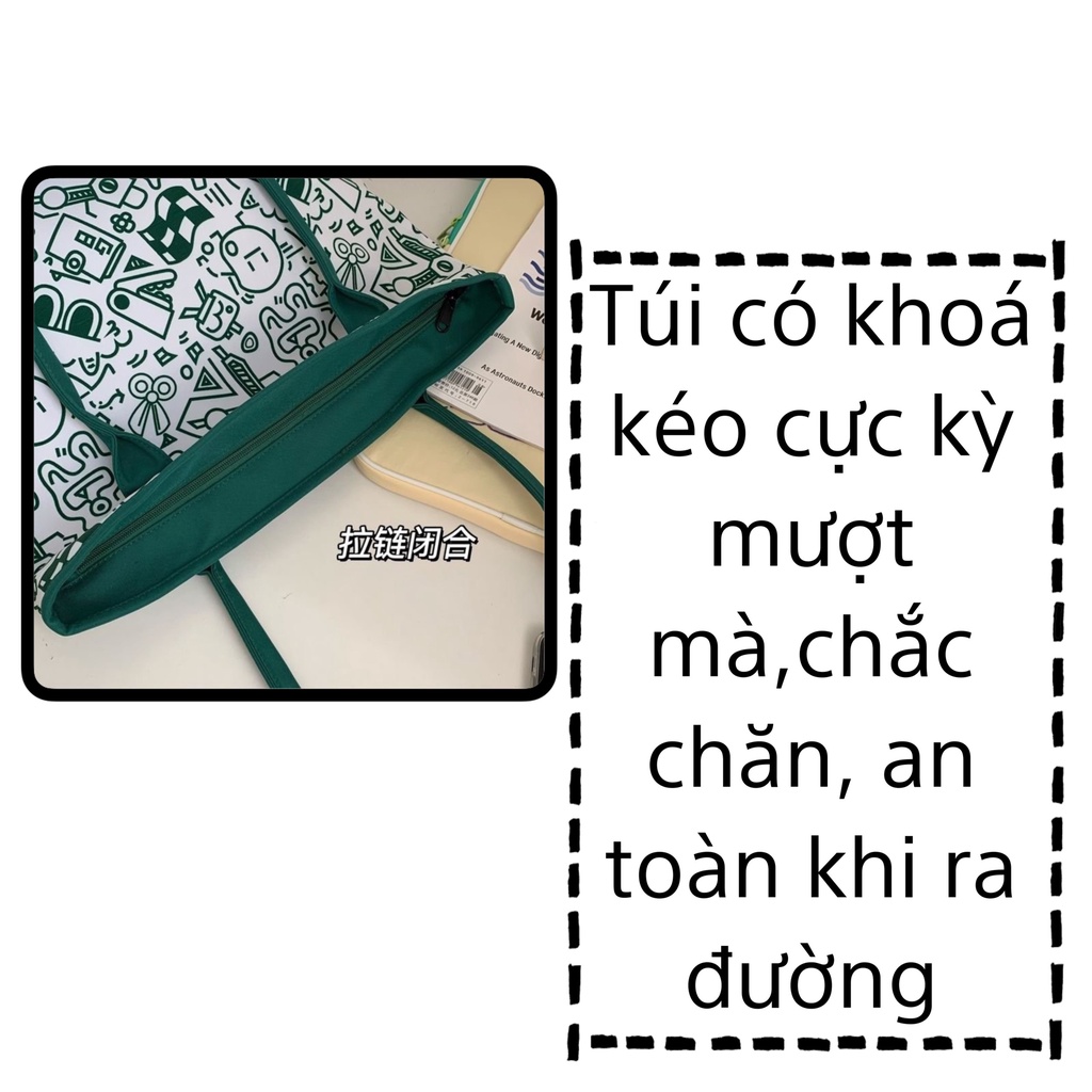 Túi tote vải canvas  đeo vai nữ đựng vừa laptop cỡ lớn Đi Học Đi Chơi phong cách Nhật Bản