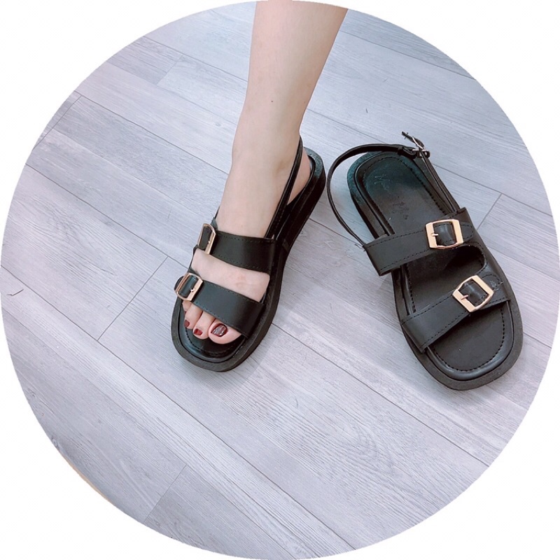 Dép sandal bánh mì hai quai ngang tag khoá vuông đế dày 2cm