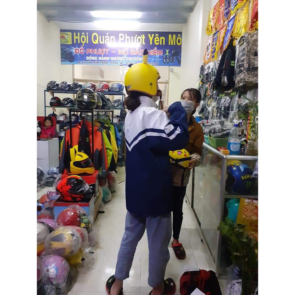 Mũ bảo hiểm 3/4 Pikachu vàng kèm tai siêu dễ thương