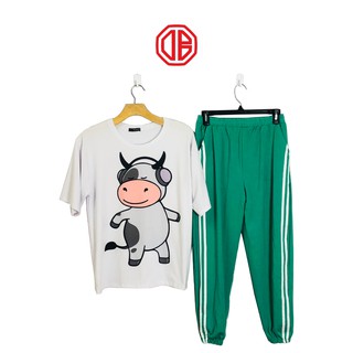 Set bộ thun 3 sọc quần xanh lá, áo thun UNISEX-DB GU STORE