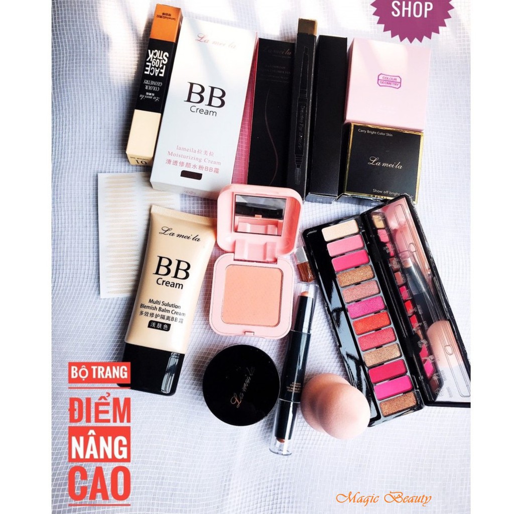 Bộ trang điểm cơ bản LAMEILA 9 món Kem BB, Phấn phủ, Phấn mắt, Mascara, Chì kẻ mày, Kẻ mắt, Son kem, Mút Tán, Kích mí