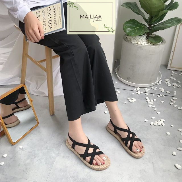 Sandal nữ đế cói MAILIAA 011 quai chéo chiến binh đế nhẹ đi êm chân