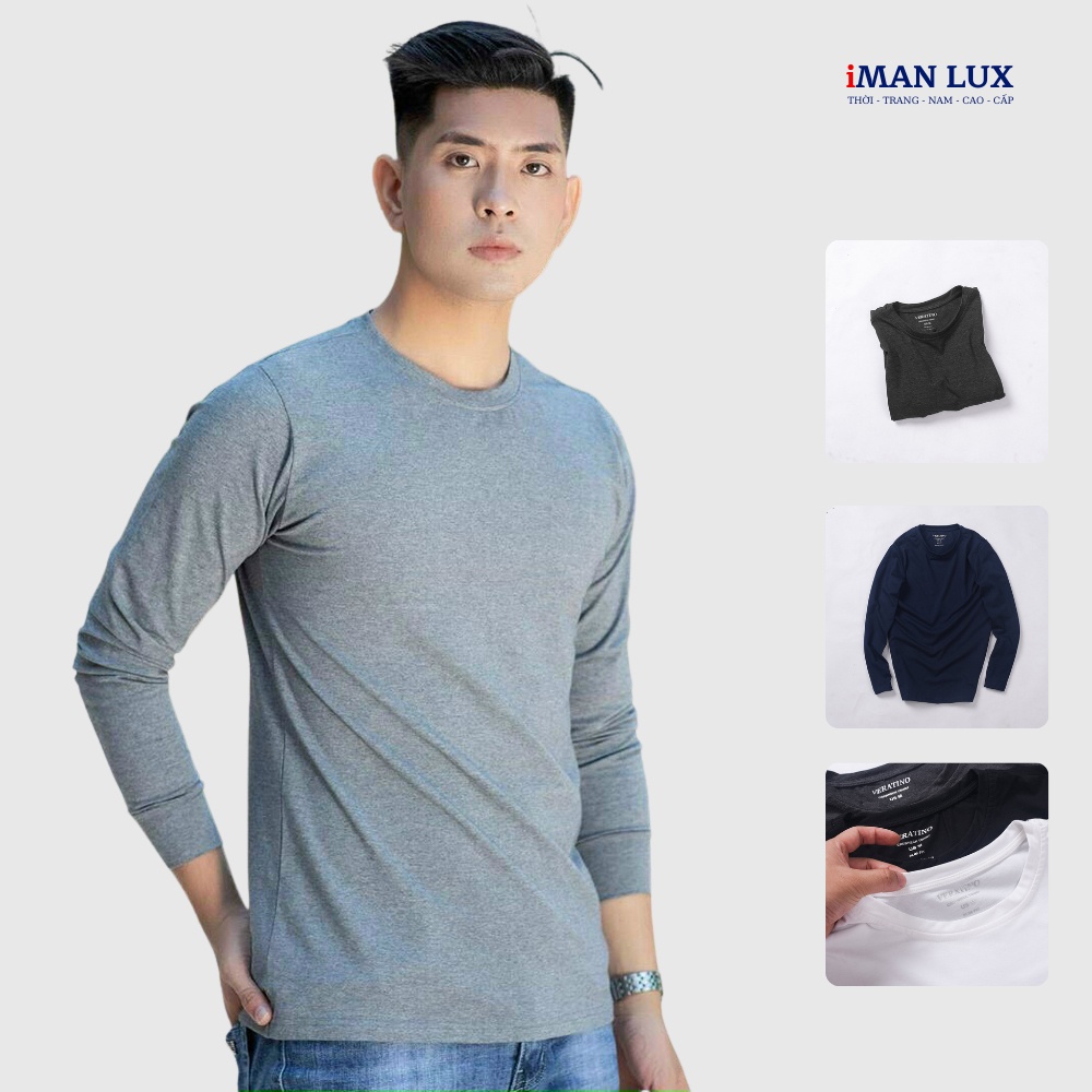 Áo Thun Nam Dài Tay Cổ Tròn iMan Lux, Áo Phông Nam Trơn Dài Tay Vải Cotton Thoáng Mát, Mềm Mịn Co Giãn