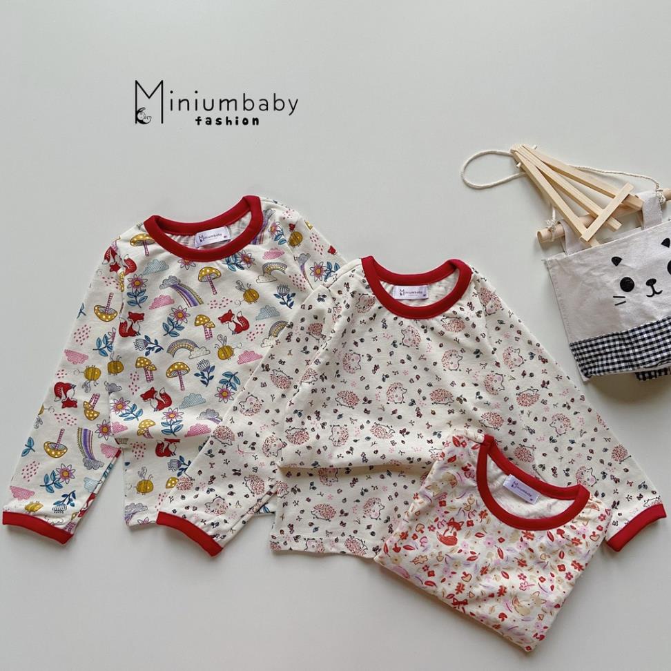 Bộ đồ dài tay quần dài thu đông động vật nhím, cầu vồng cho bé gái chất 100% cotton, quần áo trẻ em MiniumBaby-SB1079