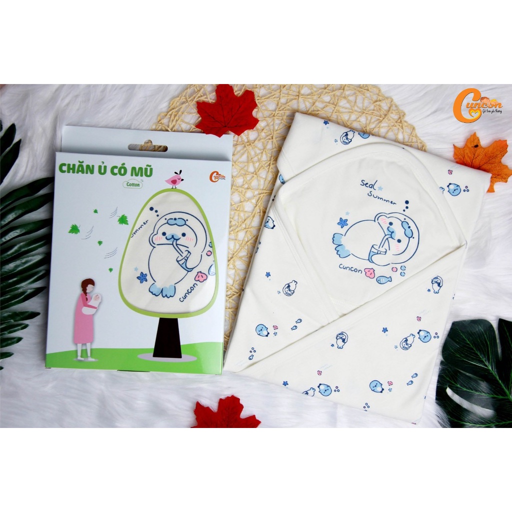 Choàng ủ bé sơ sinh 2 lớp cotton nhập Cún con