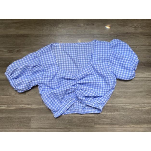 Áo Croptop Caro Cổ Tim Nhún Ngực Tay Phồng Bo Eo Nữ Màu Xanh/Đen/Vàng/Hồng Đỏ DRACR09 mys hitshop | BigBuy360 - bigbuy360.vn