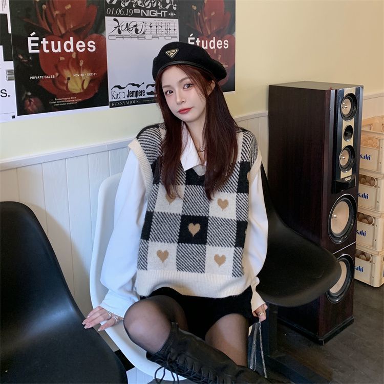 Set Áo Len Không Tay Và Áo Sơ Mi Thời Trang Trẻ Trung Cho Nữ