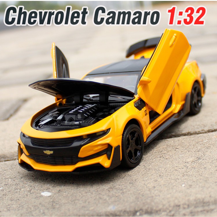 Xe mô hình ô tô Chevrolet camaro 1:32 JACKIE KIM bằng kim loại - xe chạy cót có âm thanh và đèn mở các cửa đồ chơi trẻ e