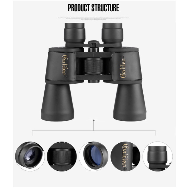 Ống nhòm 2 mắt Galileo thấu kính kích thước 20x50 tầm nhìn 1000m