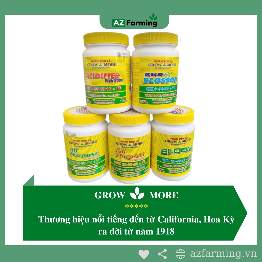 Grow More 30-10-10 +TE (Phân Bón La GrowMore Soil ACIDIFIER Plant Food) - 100g - AZ Farming