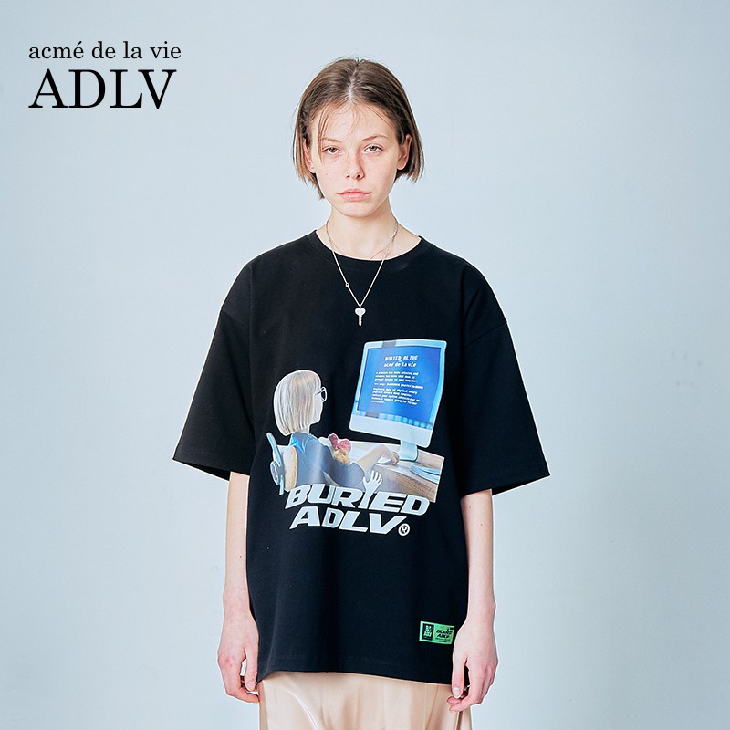 Adlv/acmedelavie Áo thun dáng rộng in hình máy tính thời trang đường phố Hàn Quốc cho nam và nữ
