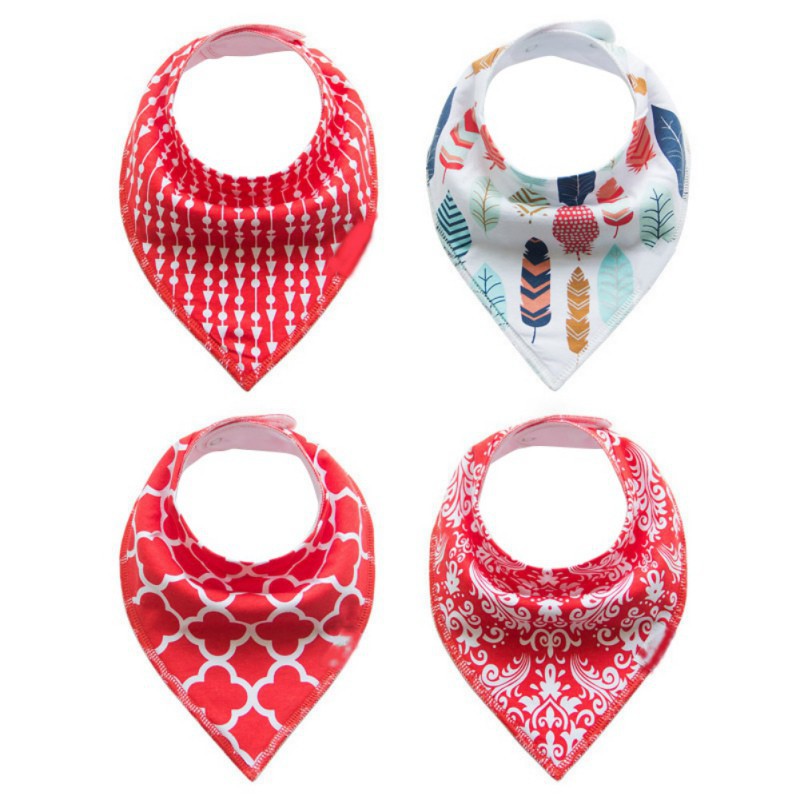 Set 4 Yếm Ăn Cotton In Họa Tiết Xinh Xắn Dành Cho Các Bé