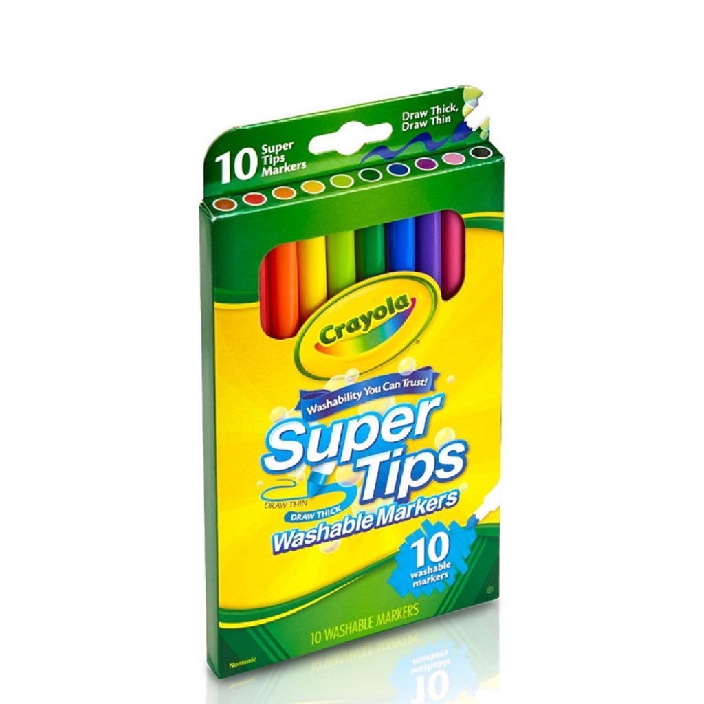 Bộ 10 bút lông fiber pen viết chữ calligraphy Crayola Super Tips Washable Marker