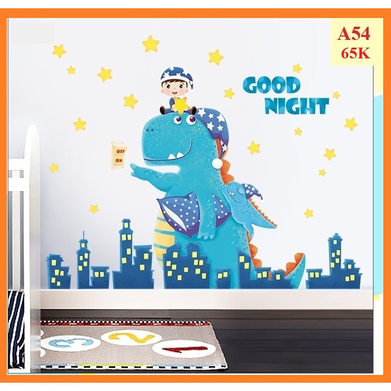Decal dán tường Khủng long tắt đèn A54 - Decal dán tường Hàn Quốc | BigBuy360 - bigbuy360.vn