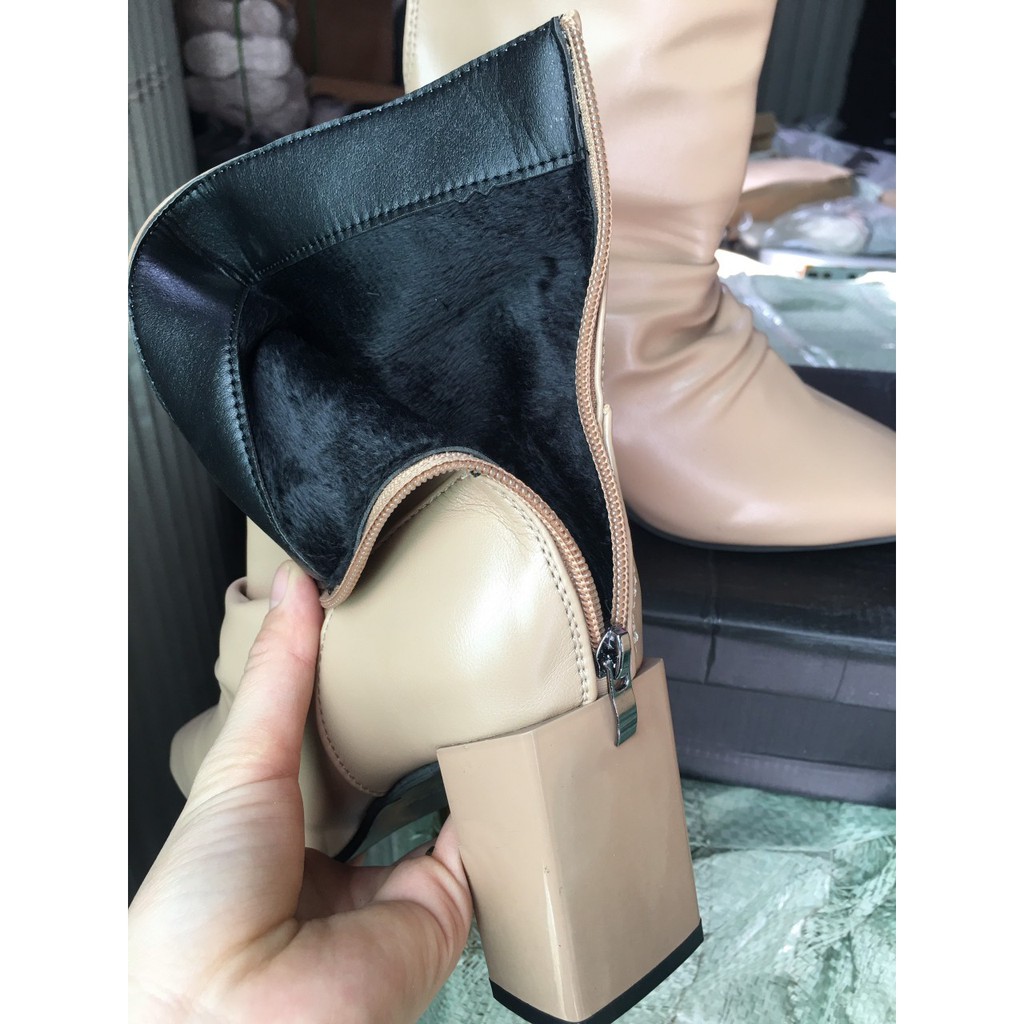 BOOT NHÚN CỔ NHĂN CAO CỔ GÓT TRỤ VÁT HOT 2022 Boot da nhăn mờ