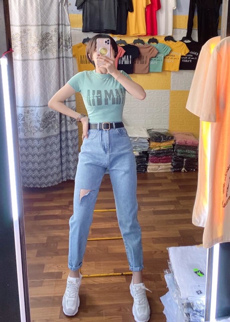 [Bigsize 40-93kg] Quần Baggy Nam Nữ, Rách 1 Đùi L vừa , Đậm/ Nhạt, Lưng Cao Trên Rốn Siêu Đẹp