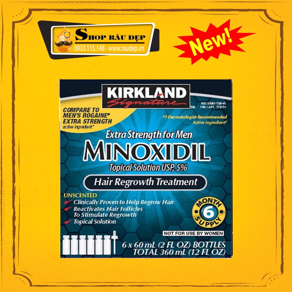 Minoxidil 5% Dạng Lỏng Mọc Râu Tóc Kirkland Mỹ (1 Hộp 6 lọ)