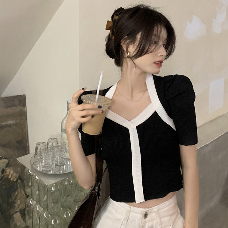 Áo Croptop Dệt Kim Sát Nách Cổ Vuông Ôm Dáng Thời Trang Mùa Hè Cho Nữ