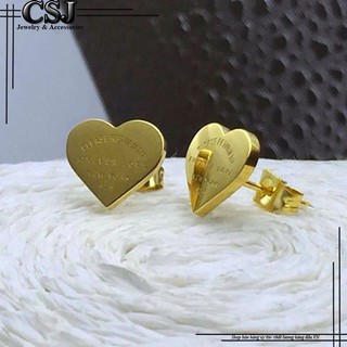 Bông tai titan trái tim mạ vàng 24k