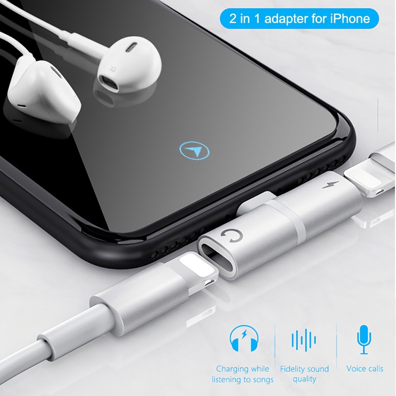 For IPhone X XR 7 8 Plus 2 IN 1 Connector Splitter Charger Audio Headphone Adapter