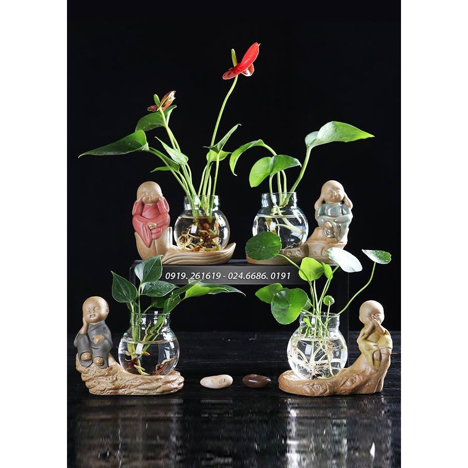 Tượng 4 không an lạc kèm bình hoa