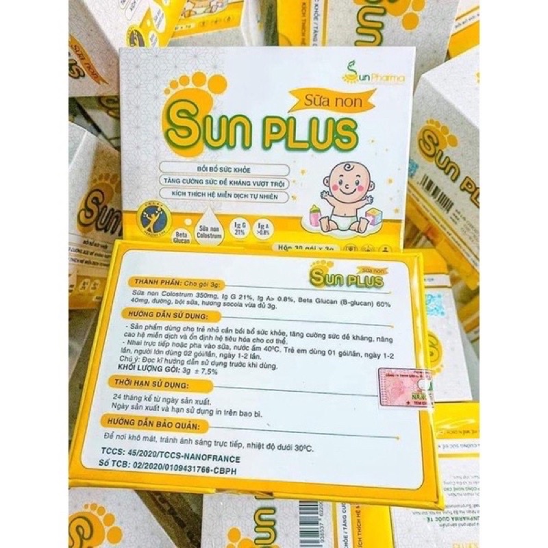 Sữa non Sun Plus bé ăn khỏe ngủ ngon, tăng đề kháng hộp 30 gói
