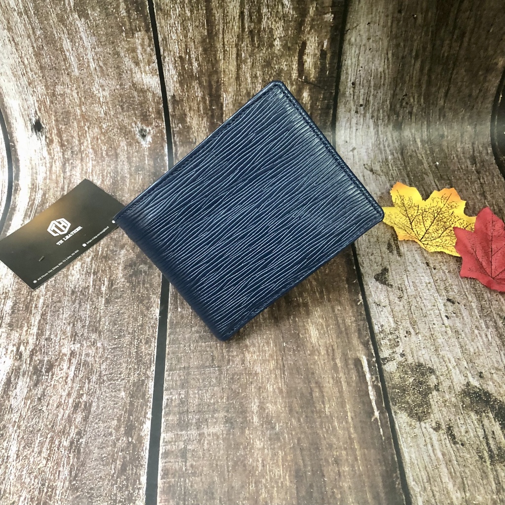 Ví Nam  Da Bò EPI Cao Cấp, Bóp Da Bò Thật, Lót Trong Da Heo, Màu Xanh Navy Dáng Ngang - BH 24 Tháng