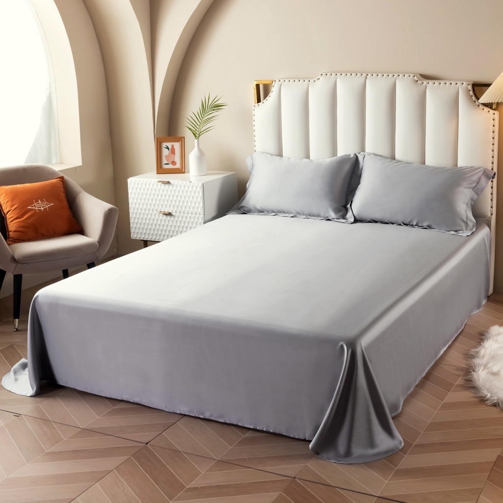 Bộ Chăn Ga Gối Lụa Tencel Cao Cấp Sang Xịn Mịn Mát Gồm Chăn Drap Gối Sét 4 Món - Nhập Khẩu Chính Hãng