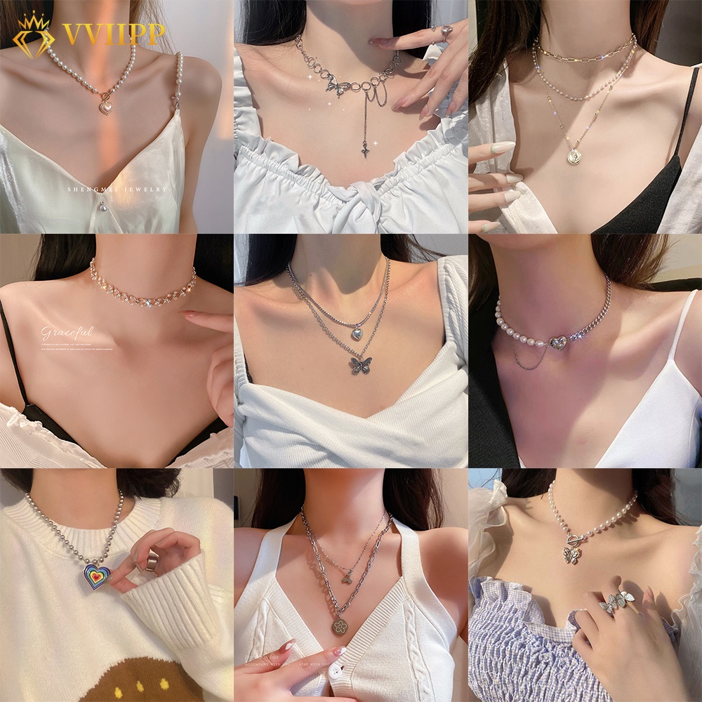 Vòng cổ Mặt Hình Trái Tim Đính Đá Và Ngọc Trai Nhân Tạo Thời Trang