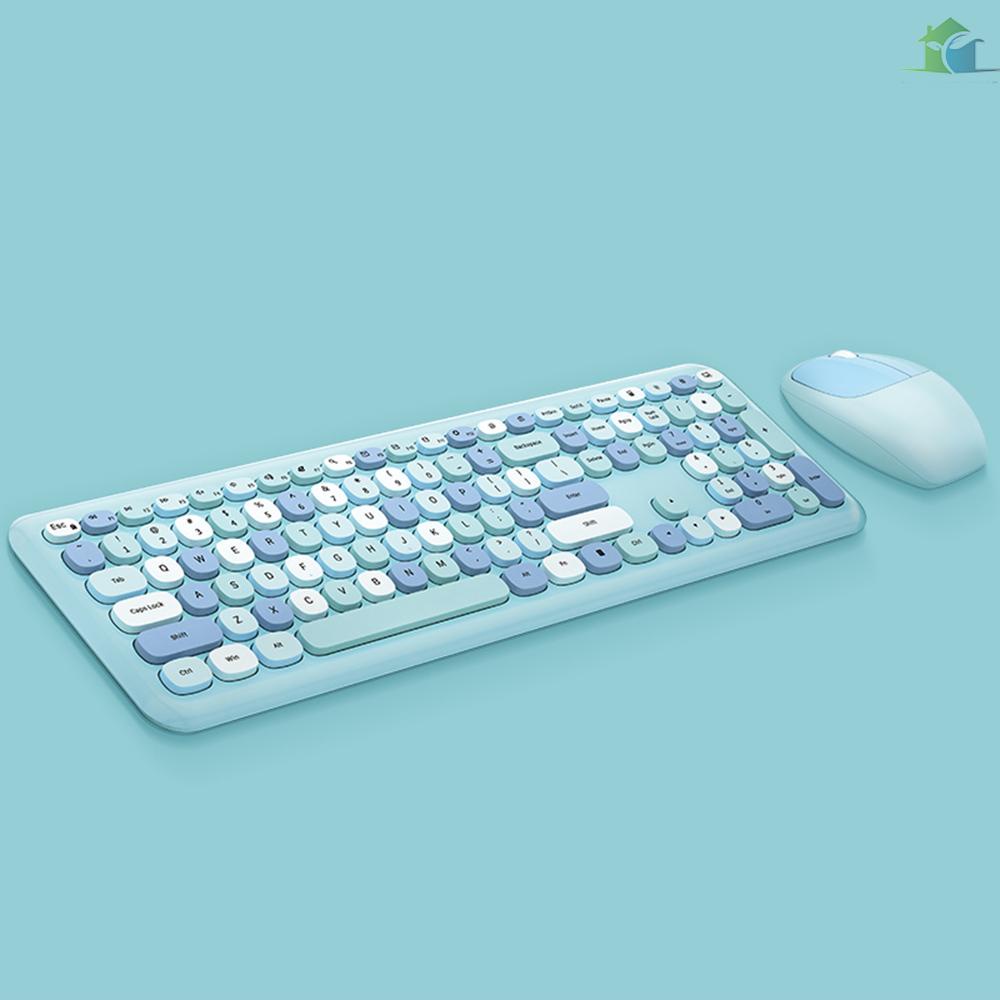 Mới Bộ Bàn Phím + Chuột Không Dây Mofii 666 2.4g 110 Phím Hình Tròn Màu Xanh Dương