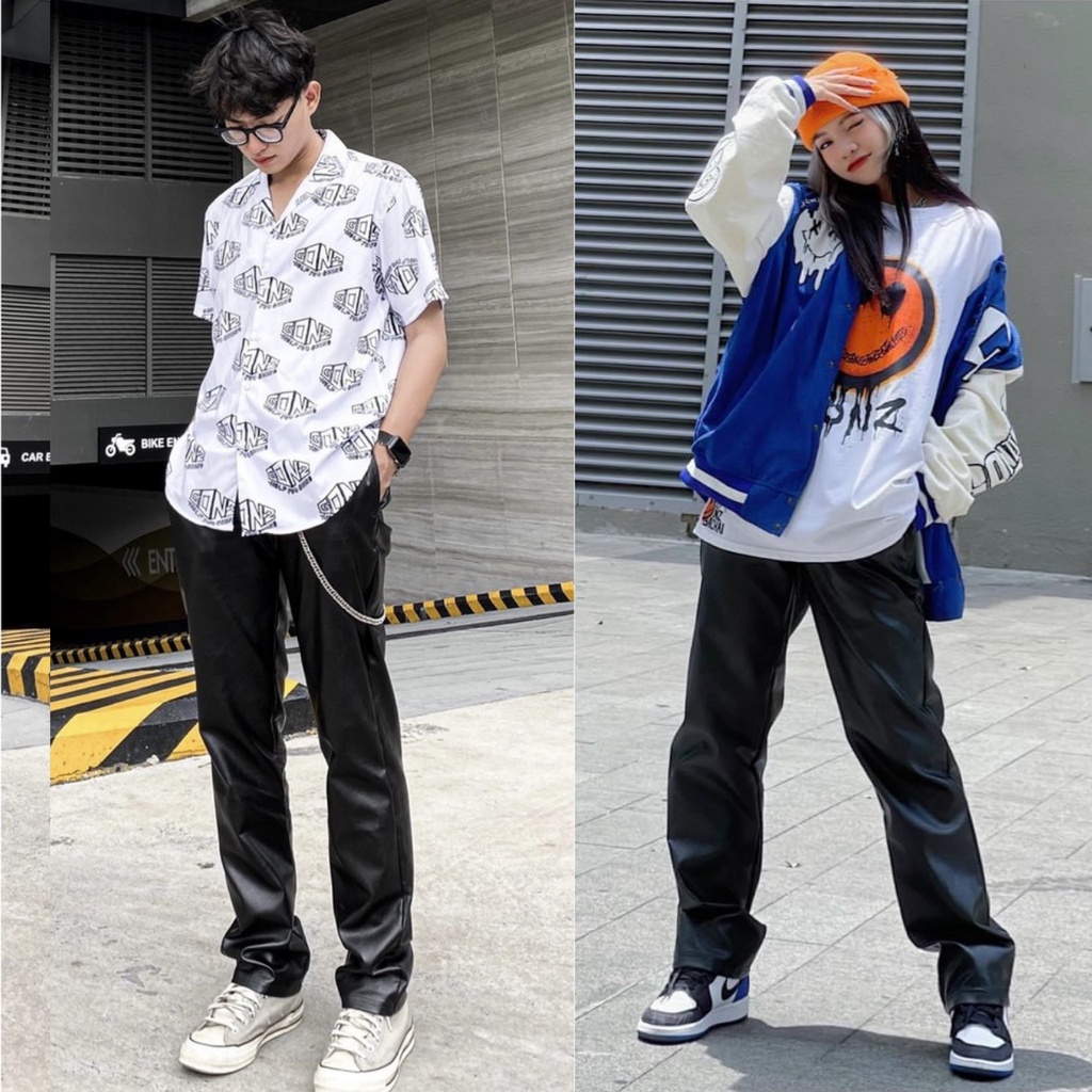 Quần da ống rộng nam nữ chất da PU cao cấp không bong chóc, Quần Form Rộng Baggy Da Pants Leather Gonz