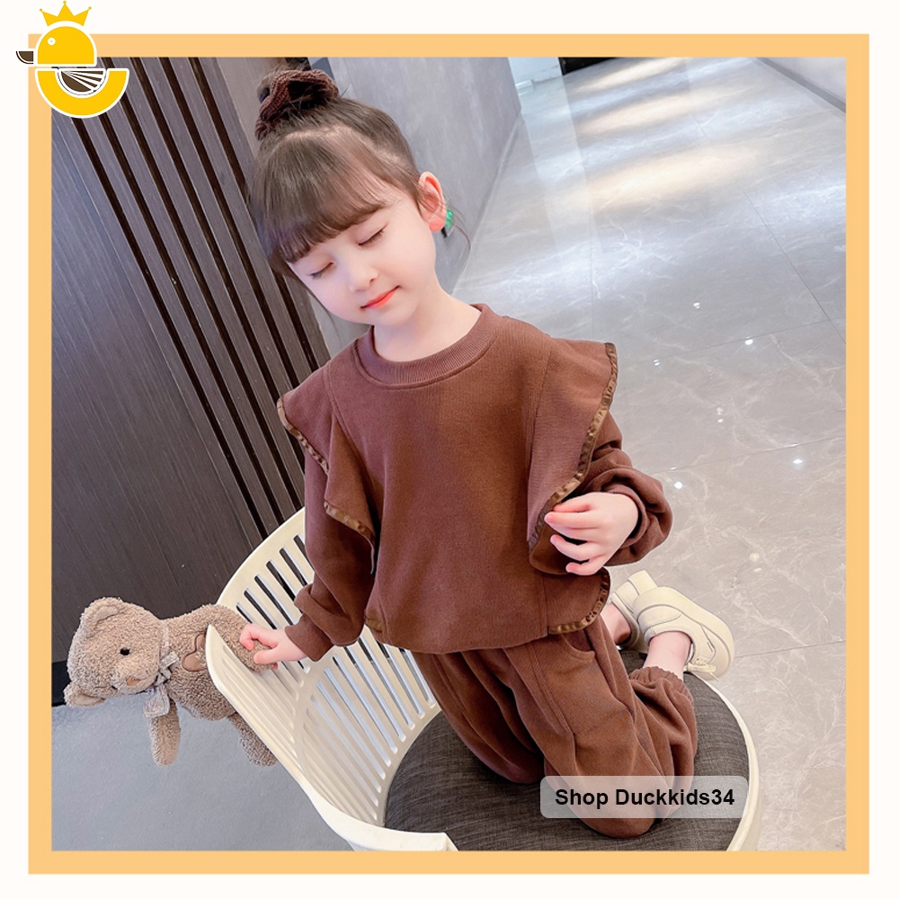 Bộ quần áo nỉ lông cánh tiên điệu đà cho bé gái chuẩn Hàn Quốc 8kg-25kg - Duckkids34