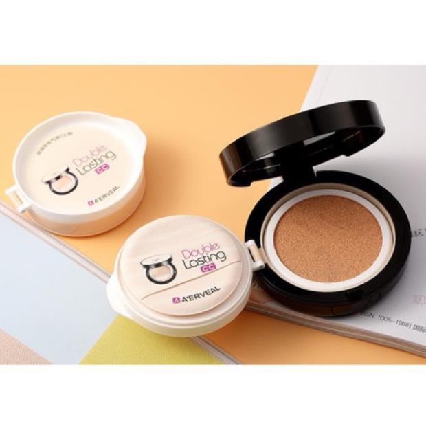 Hot!! (1+1) Full Set Phấn Nước Nền A'ERVEAL Màu Vàng Double Lasting CC Tặng Kèm Lõi Thay Dễ Thương