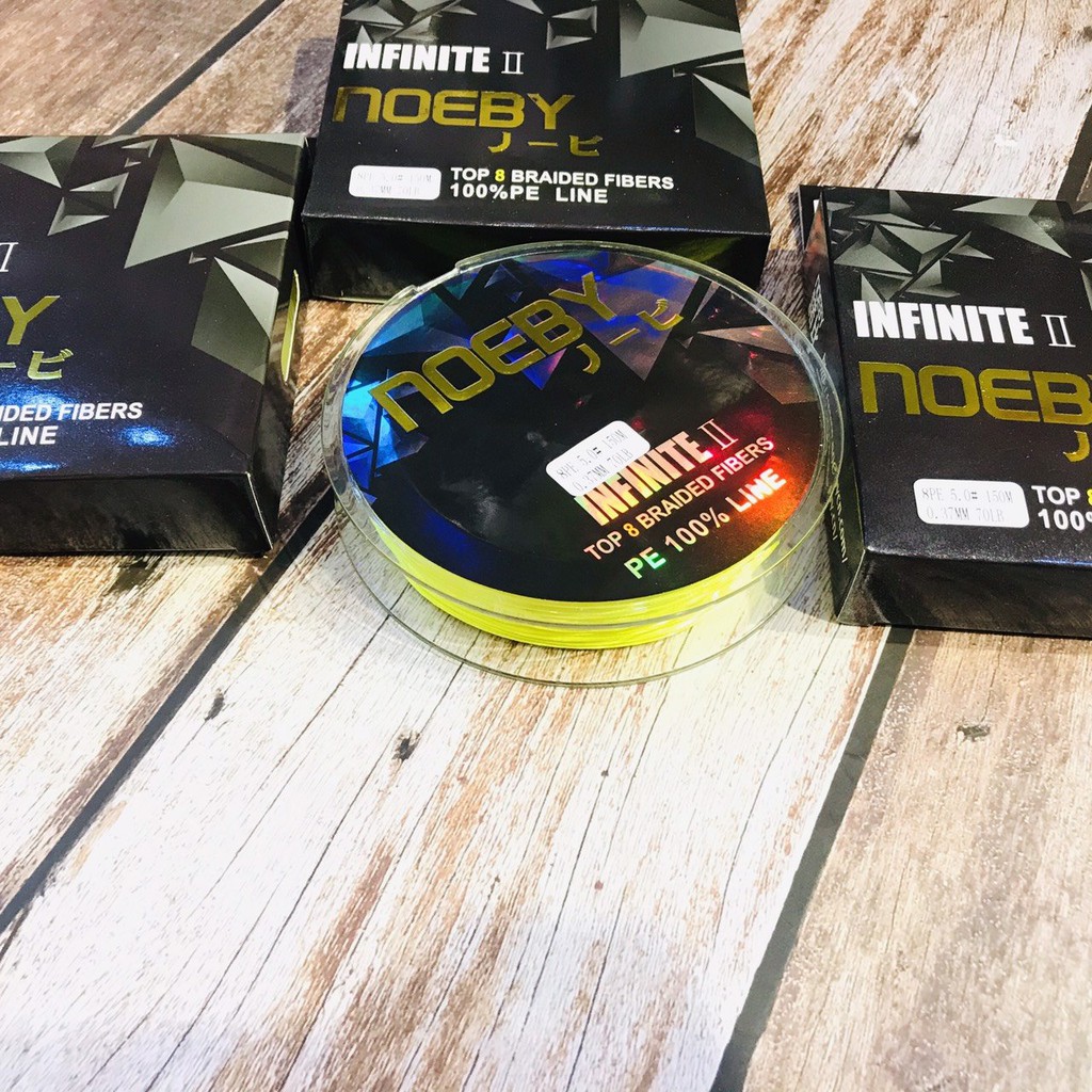 Dây dù câu cá PE Noeby Infinite II màu vàng 150m,  dù PE đan 8 lõi công nghệ Nhật Bản, dây dù câu cá lóc,chẽm