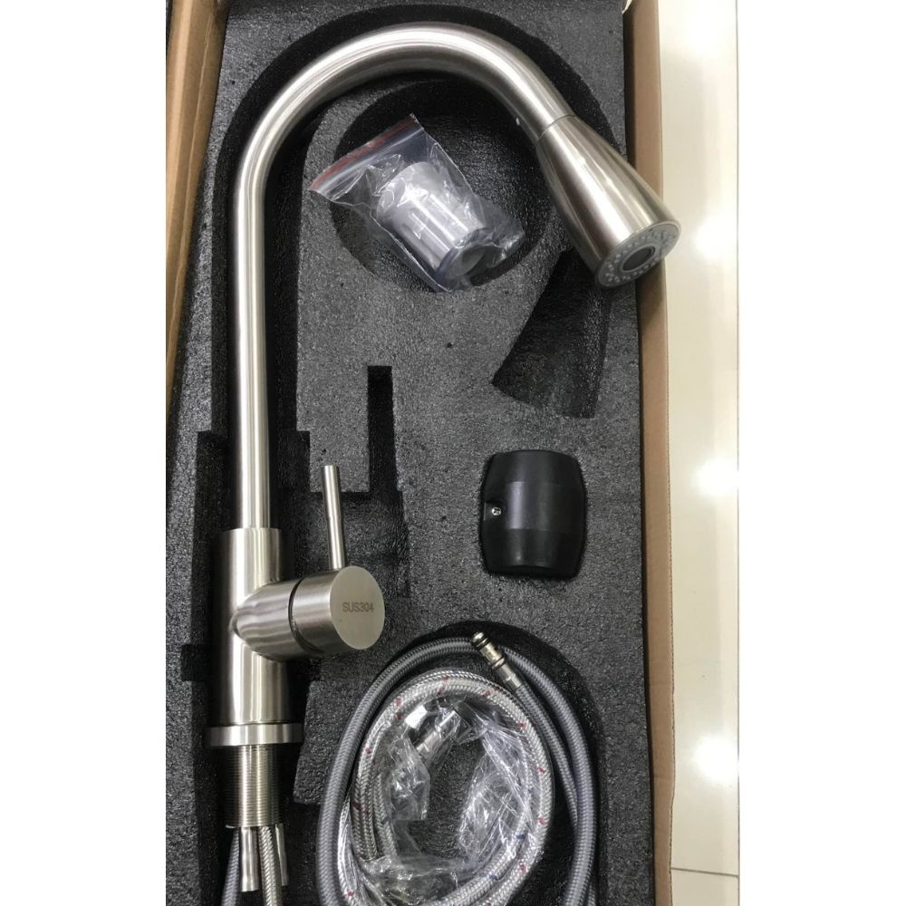 Vòi rửa bát dây rút tăng áp Inox Sus 304 xoay 360 độ cao cấp , gật gù nóng lạnh rửa chén chính hãng bảo hành 24 tháng