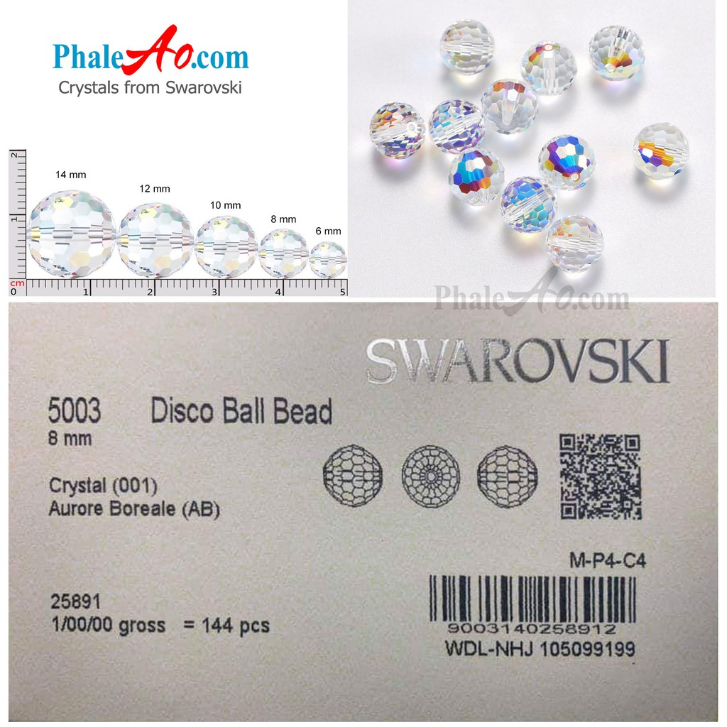 Pha lê Swarovski hạt tròn nhuyễn 5003 Disco Ball bead crystal 001AB size 6,8,10mm (giá 1 hạt)